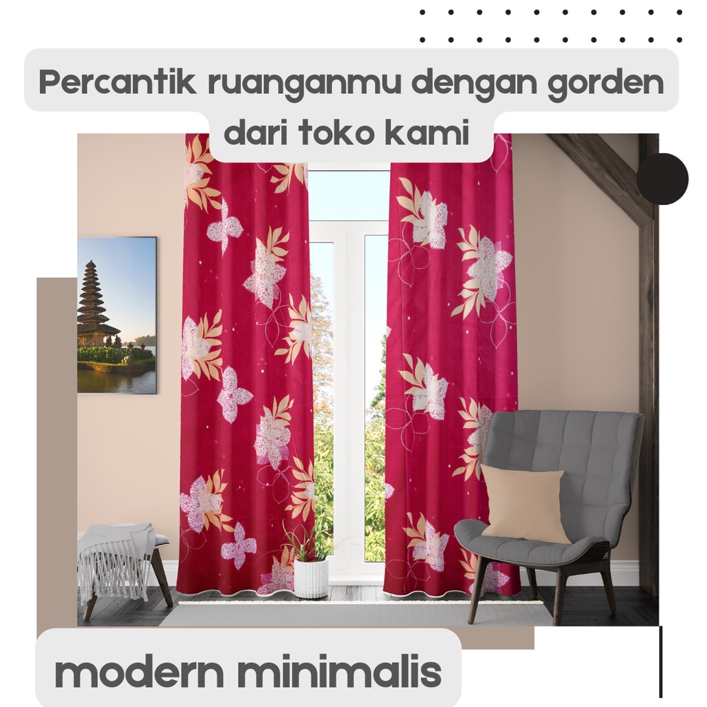 Gorden Jendela Gorden Pintu elegan size L120cm X T225cm Smokring Katun Free Tali&amp;hook gordeng hordeng kordeng