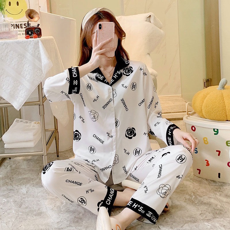 2023 Cetak Korea Baru Long -Sleeved Long Celana Piyama Set/Pakaian Rumah High -End