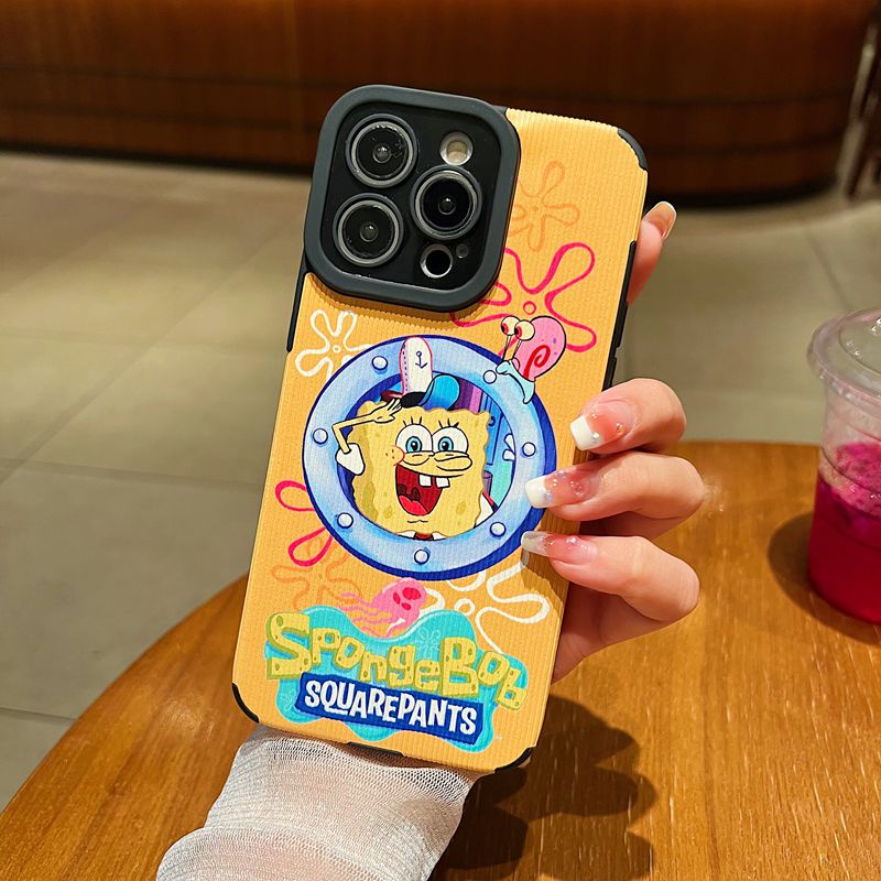 Samsung Leather Softcase Galaxy A21S A12 A32 A01 A03S A11 A12 A20S A50S A30S A51 A71 A52S A53 A73 S20 S10 FE Plus S21 S22 Ultra Cute SpongeBob Cartoon