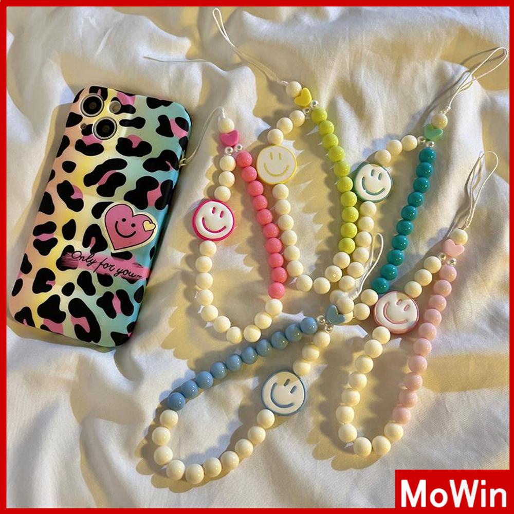 Case Ponsel Lanyard Gelang Manik-manik Berwarna-warni Yang Indah Berbagai Macam Gaya Smiley Heart Beads Kompatibel dengan Casing iPhone Berbagai Macam Warna