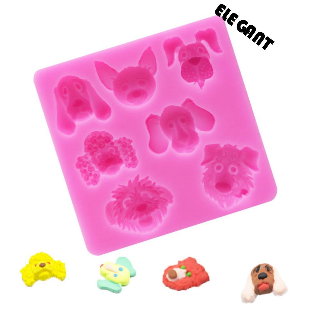 【 ELEGANT 】 Cetakan Fondant 3D Silikon Bentuk Kepala Anjing Untuk Kue Kering Coklat DIY Candy Mold