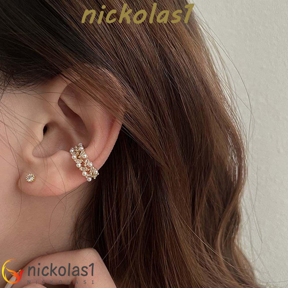 NICKOLAS1 Klip Tulang Telinga Mutiara Trendi Minimalis Multi-layer Perhiasan Fashion Anting Emas Anting Wanita Bulat