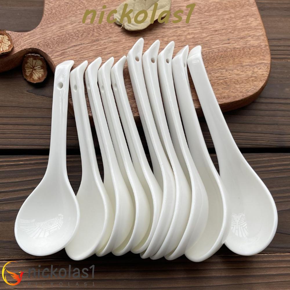 NICKOLAS1 Sendok Sup Aduk Dewasa Makan Peralatan Makan Keramik Putih Gaya Jepang
