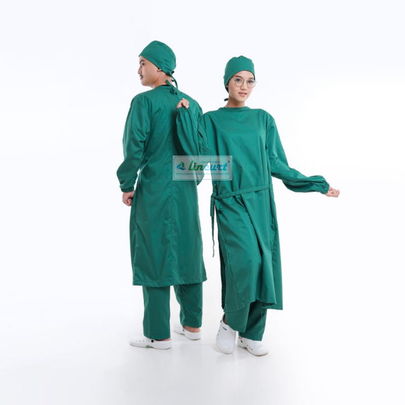 Jas Operasi Surgical Gown Model Overlapping karet Bahan Drill Premium High Quality