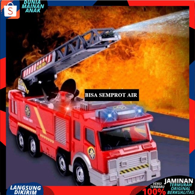 Mainan Anak Mobil Truk Pemadam Kebakaran Fireman Bisa Semprot air Bersuara Dan Berlampu Bump And Go