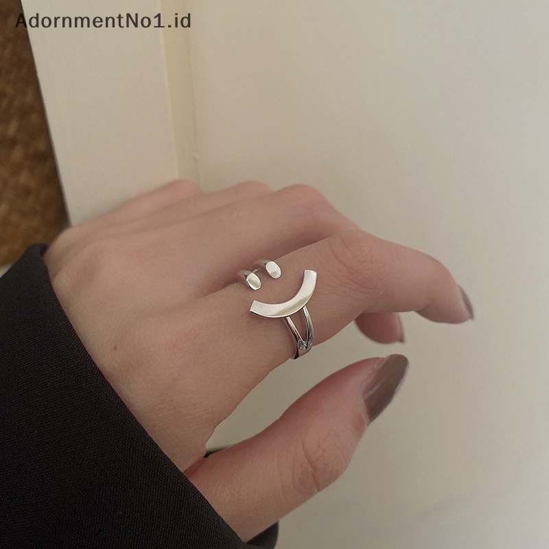 [AdornmentNo1] Wanita mahasiswa warna perak senyum pembukaan cincin perempuan desain unik panas jari telunjuk cincin kepribadian Adjustable Rings