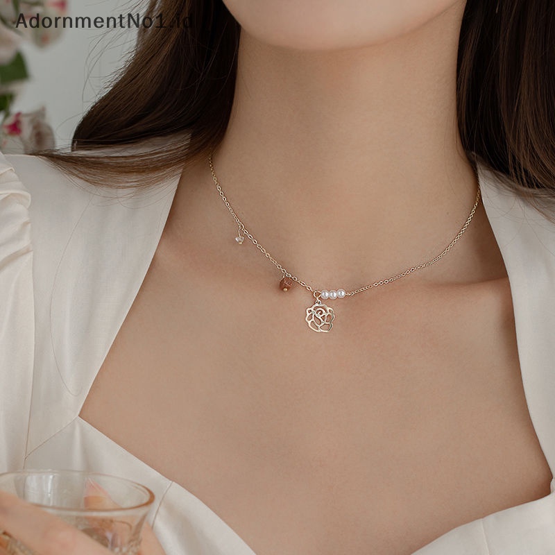 [AdornmentNo1] Fashion Trendy Shiny Exquisite kalung bunga ringan rantai klavikula Hollow untuk wanita perhiasan pasangan hadiah pesta ulang tahun