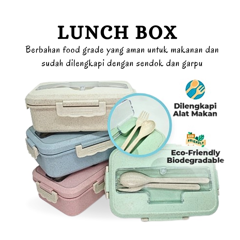 GOS - E209- Kotak Makan 4 in 1 / Tempat Makan Satu Set / Kotak Bekal Makan Jerami Gandum Lunch Box