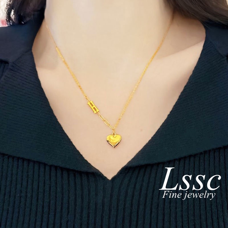 Kalung Titanium Anti Karat Hati Huruf H Aesthetic Korea Cantik Emas 18K Aksesoris Wanita Perhiasan Fashion