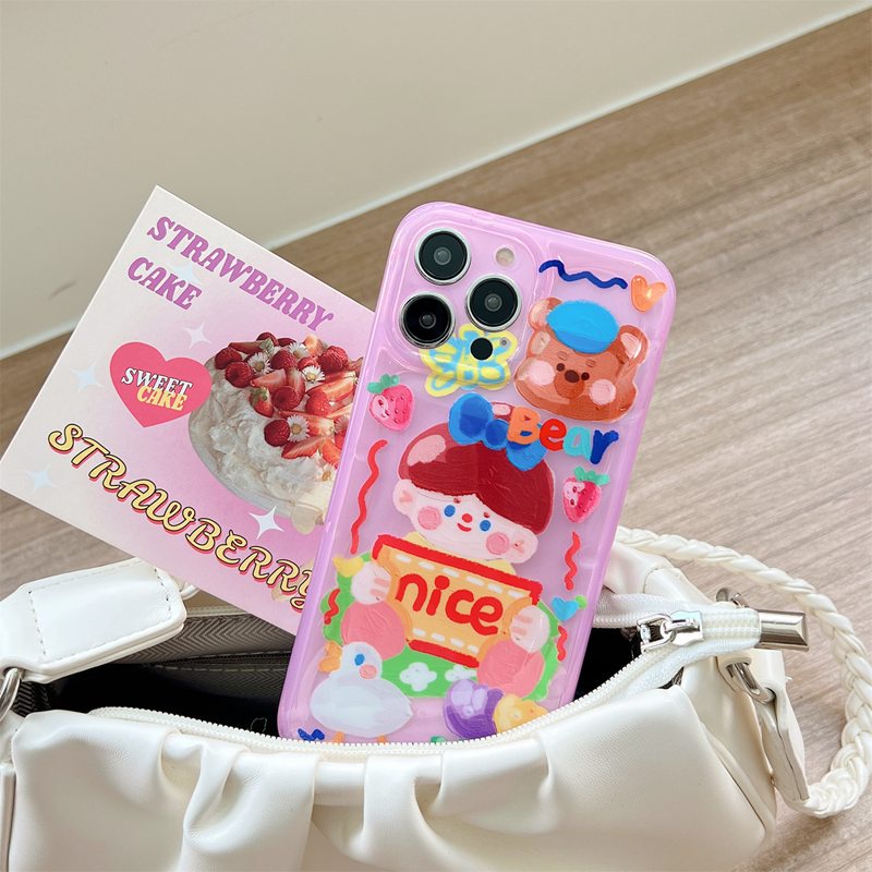 Nice Bear Boy Soft TPU Case HP iP iPhone 12 13 14 Pro Max 11 FTD Casing Apple