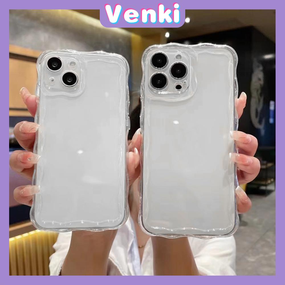 VENKI - Untuk iPhone 11 iPhone Case 3D Tepi Melengkung Gelombang Bening Phone Case TPU Airbag Tahan Guncangan Kamera Sederhana Kompatibel dengan iPhone 14 13 Pro max 12 Pro Max 11 xr 7Plus 8Plus