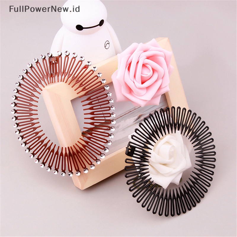 Power Wanita Plastik Lingkaran Penuh Stretch Diamond Flexible Sisir Gigi Headband Hair Band ID