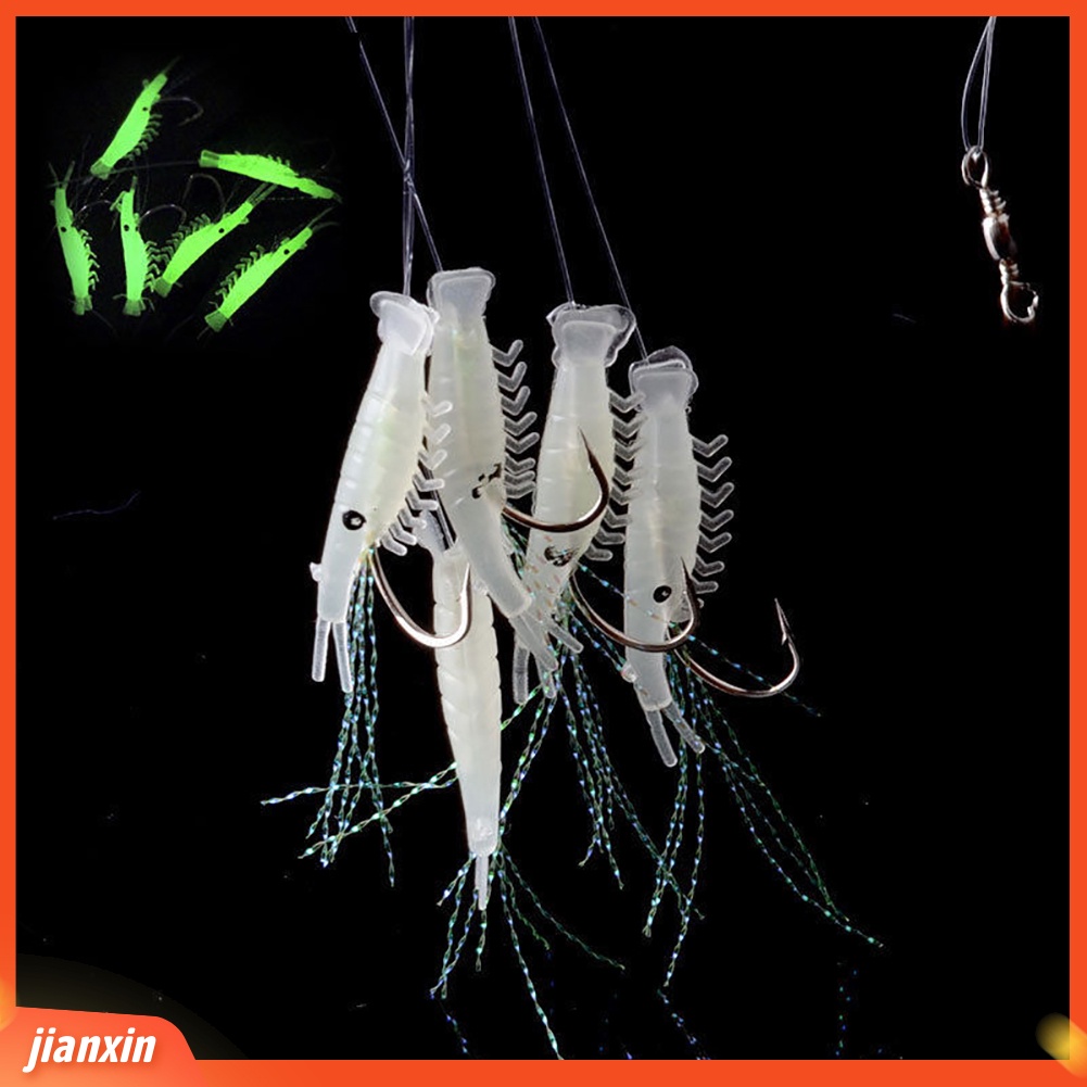 (In Stock) 5pcs Simulasi Memancing Udang Bercahaya Noctilucent Udang Lembut Lure Hooks Umpan