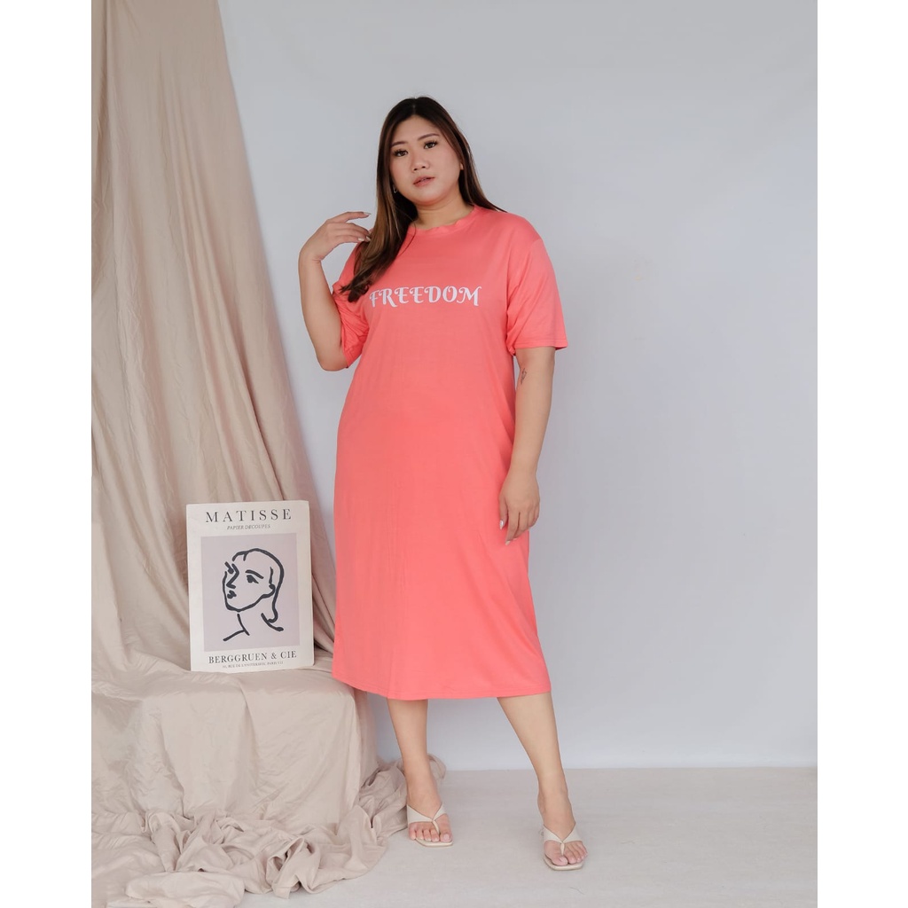 Dress Panjang Midi Premium Jumbo Lengan Pendek Kekinian