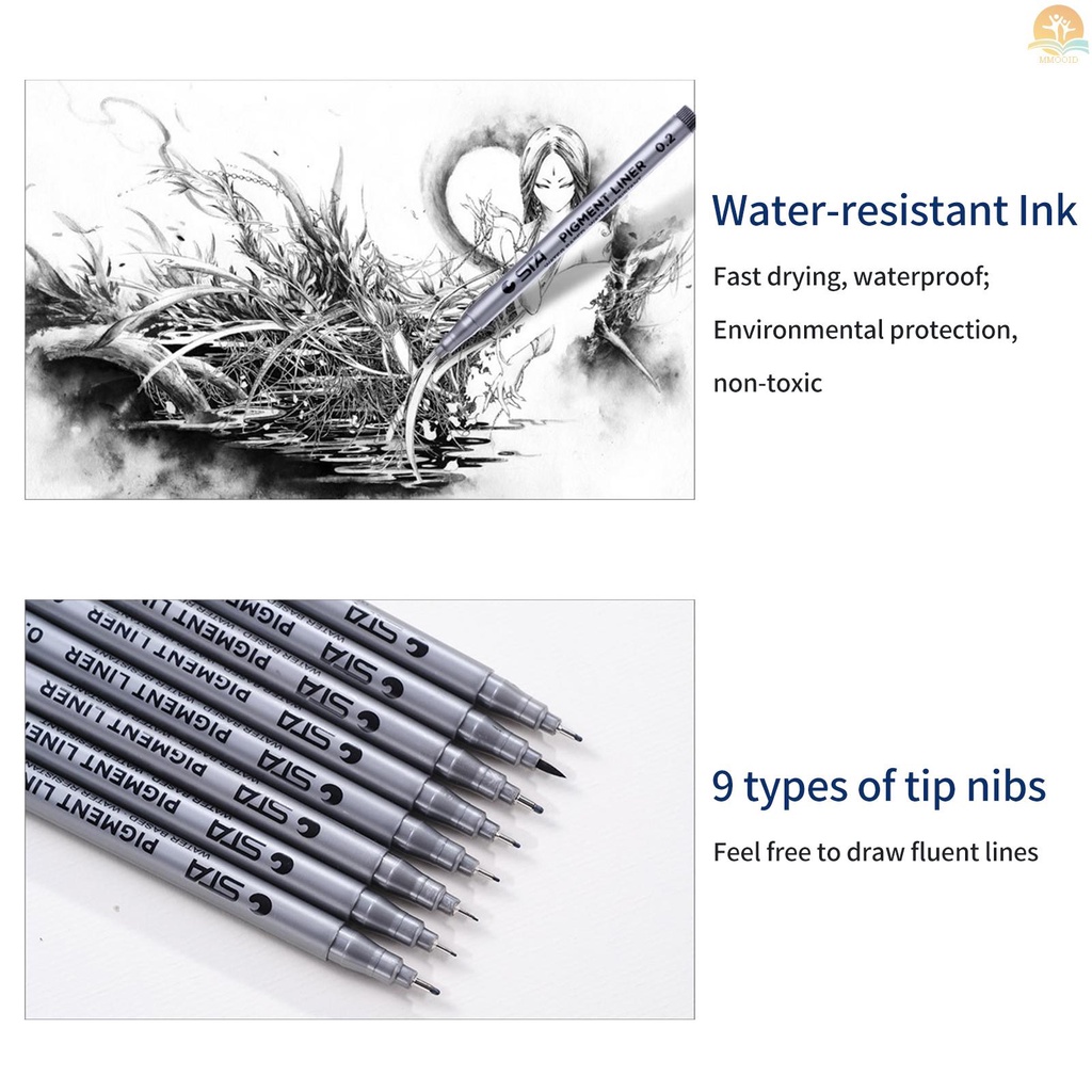 In Stock 9micro-Pen Presisi Fineliner Tahan Air Pena Tinta Arsip Fine Point Line Pen Untuk Seni Cat Air Sketsa Anime Manga Dokumen Kantor Art Drawing Supplies