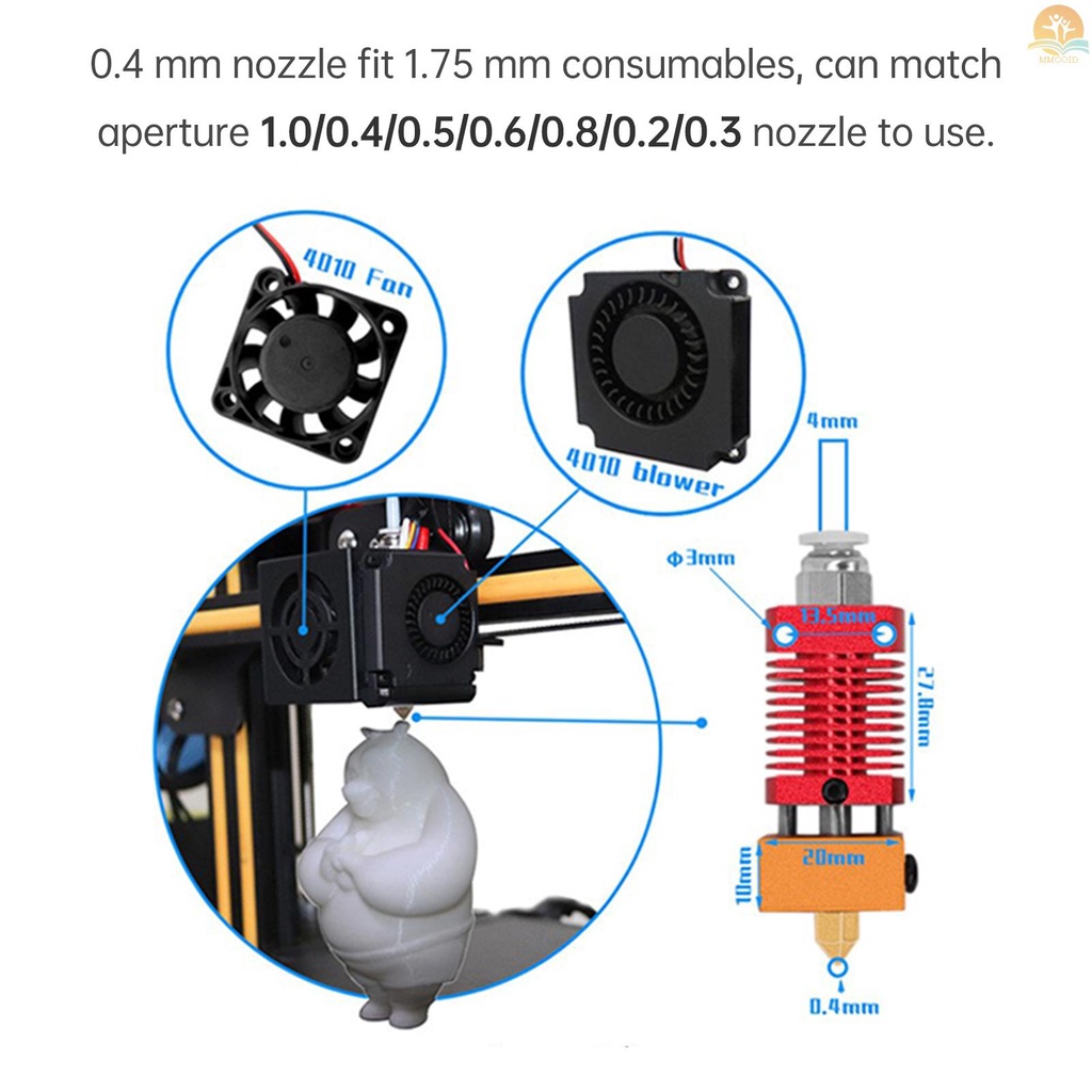 In Stock Ender-3 Kit Hotend Rakitan Lengkap 24V Dengan Penutup Silikon Thermistor 1.2m Kompatibel Dengan CR-10/CR-10 S5/CR-10-S4/CR-10S/CR-10 MINI/ Ender 2/Ender-3 /Ender 3pro/Ender-3S/E