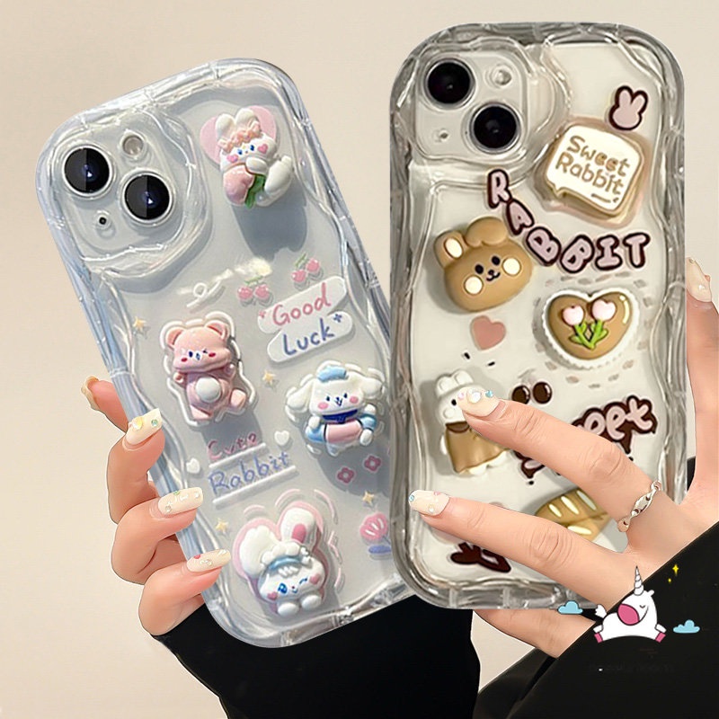 Case Kartun Doodle Bear Puppy Untuk Redmi 10C 9A 10A 9C NFC 9a1 A2 10 9T POCO M3 Redmi Note 11 10s 12 11s 10 Pro Max Lembut 3D Wavy Curved Edge Doodle 3DSteric Bread Doll Rabbit Case