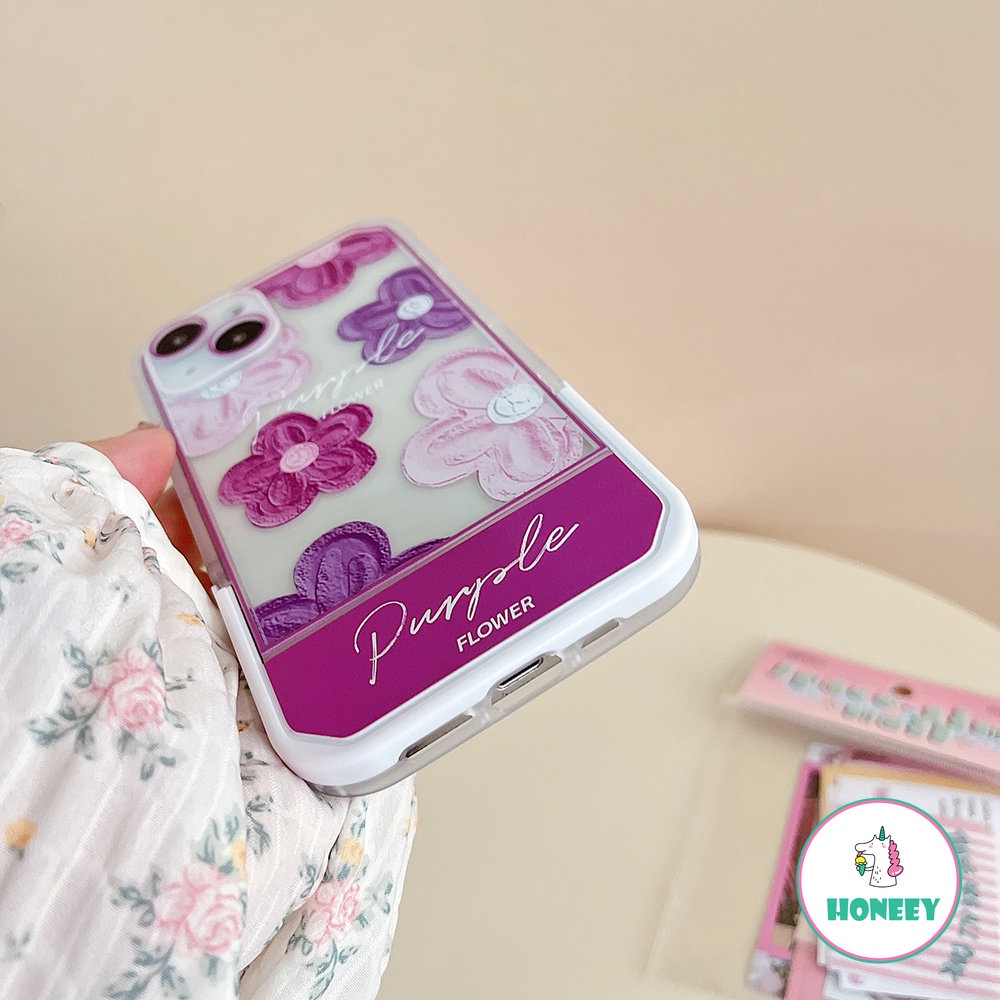 Ins Ungu Floral Invisible Bracket Phone Case Kompatibel Untuk Iphone14 13 12 11 Pro Max Casing iPhone 11xr XS 7 8Plus Lembut TPU Shockproof Back Cover