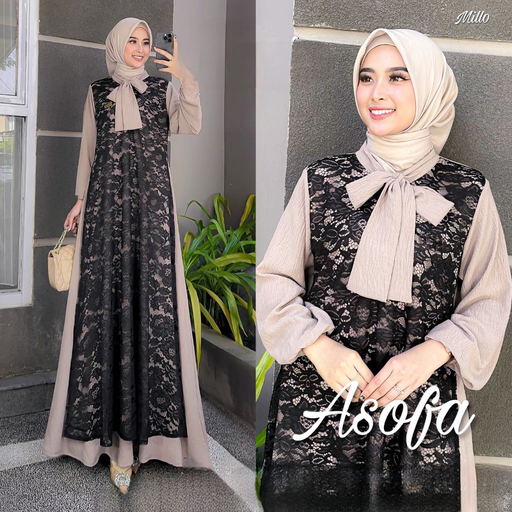 Asofa Maxy Gamis Muslim Cringkle Premium l Dress Busui Friendly All Size Fit To XL Besar OOTD Kondangan