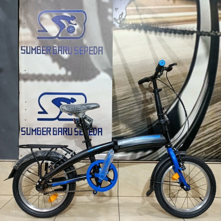 Sepeda lipat 16 inc anak everbest single speed velg alloy ada boncengan spakbor usia 6 tahun keatas