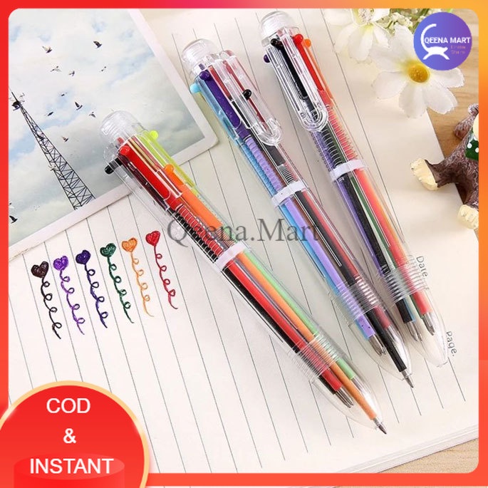 

Pulpen 6 in 1 Pena Bolpoin Warna-Warni Multi Colored Pen