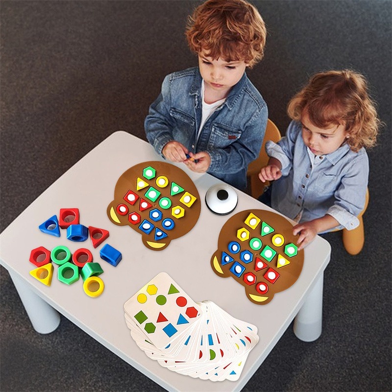 Permainan Puzzle Blok Pencocokan Bentuk Geometris 3D/mainan Bayi Montessori DIY/Permainan Pengenalan Warna Interaktif Edukasi Dini Anak-Anak/Puzzle Papan Pencocokan Bentuk &amp; Warna