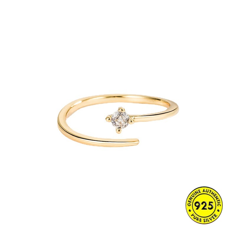 18k Emas Berlian Kecil Twin Open Ring Female Desain Minat Khusus Tidak Luntur Cincin Jari Telunjuk Yang Dapat Disesuaikan U1527