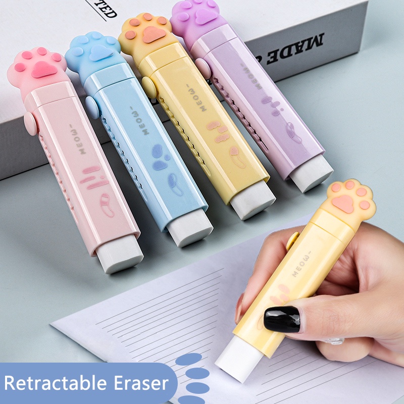 Lovely Cartoon Cat Paw Style Retractable Eraser School Portable Less-Crumb Rubber Eraser