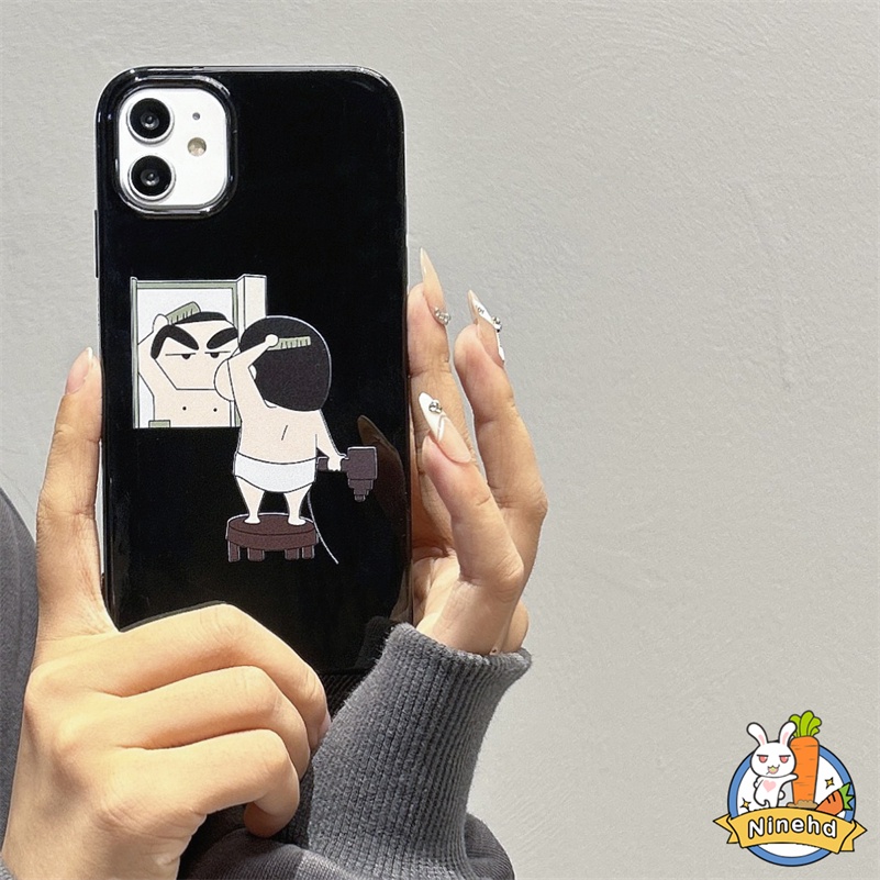 IPHONE Kartun Crayon Shin-chan Glossy Phone Case Kompatibel Untuk Iphone14 13 12 11 Pro Max X Xr Xs Max8 7 6 6s Plus SE 2020tahan Gores Lembut Silikon Shockproof Pelindung Cover