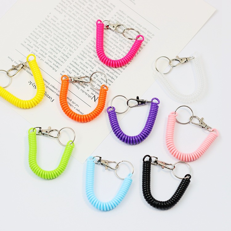 1pcs Elastis Tali Musim Semi Gantungan Kunci Multicolor Anti Maling Adjustable Keyrings Tas Dompet Aksesoris Handphone Gantungan Kunci Mobil