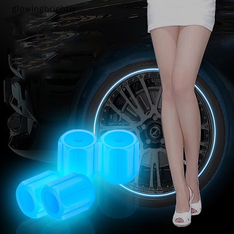 [glowingbrightly] 4pcs Universal Fluorescent Luminous Tire Valve Stem Covers Tutup Katup Ban Mobil Hijau /Kuning/Biru/Merah Bubuk Neon TFX