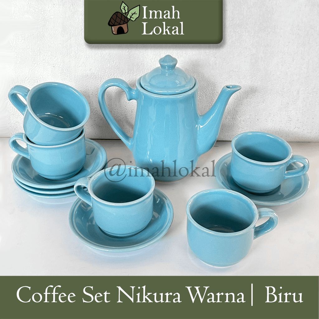 Tea set Nikura | Teko Set Keramik Nikura Warna | Teko Tutup | 5 Cangkir | 5 Saucer -CFNikuraWarna