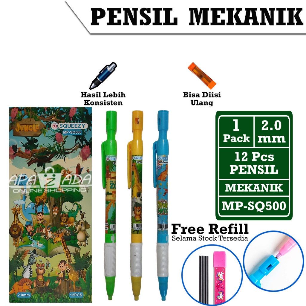 

Apazada - Pensil Mekanik [1 Pack - 12 Pcs Pensil] / Pensil Cetek Squeezy Jungle / Pencil MP-SQ500