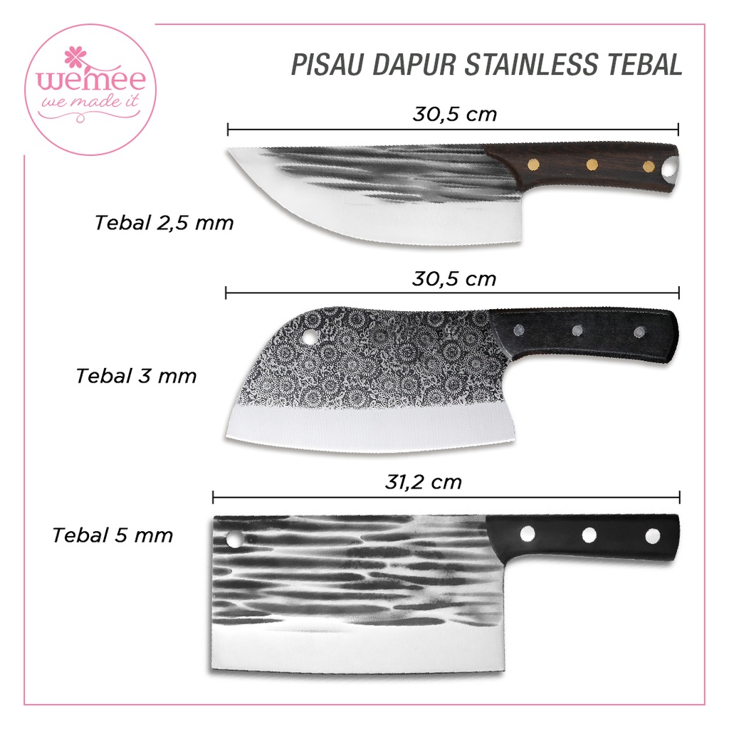 Pisau Dapur Pemotong Daging & Tulang - Motif Timbul - Pisau Besi Stainless - Tebal 2 - 5 mm