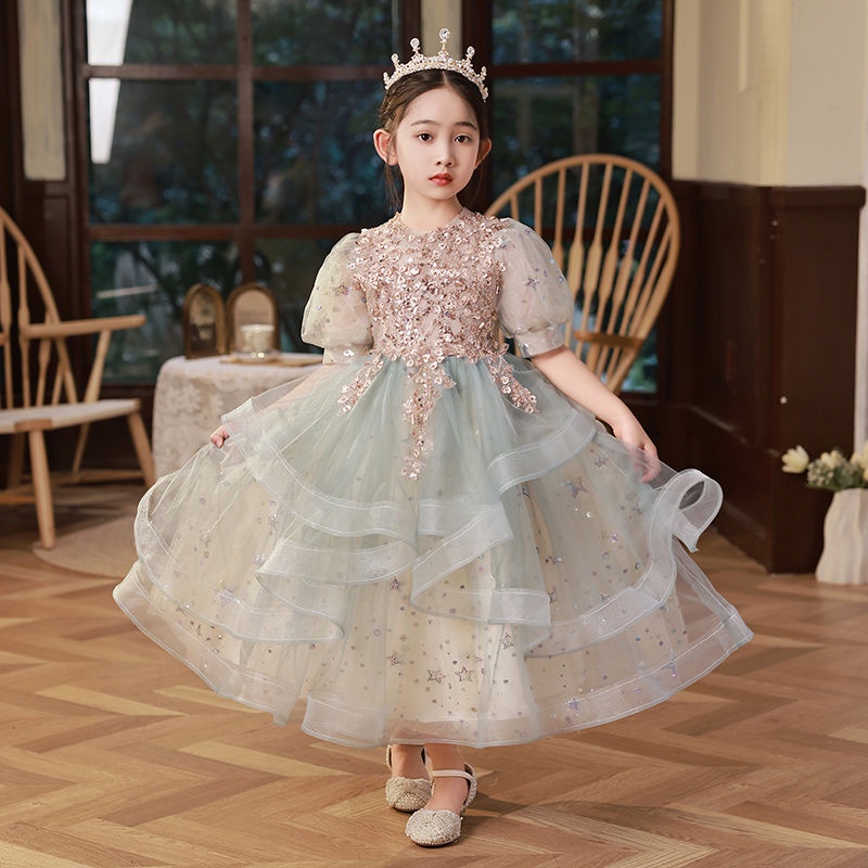 Korean version children's princess dress summer dress girl piano performance birthday puffy veil