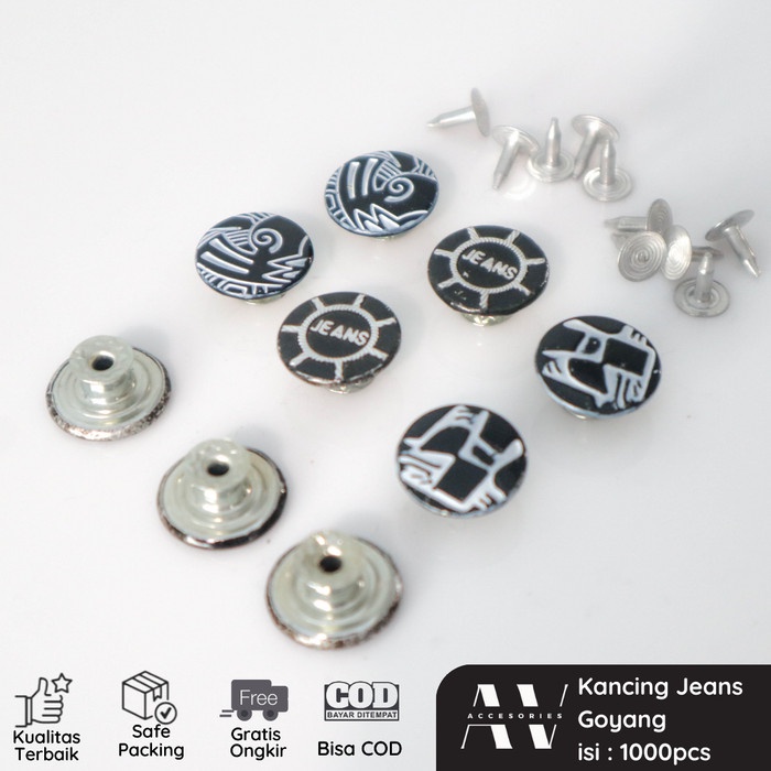 AVACC Kancing  Goyang Model Datar CAT Hitam 17mm Jeans Button Murah