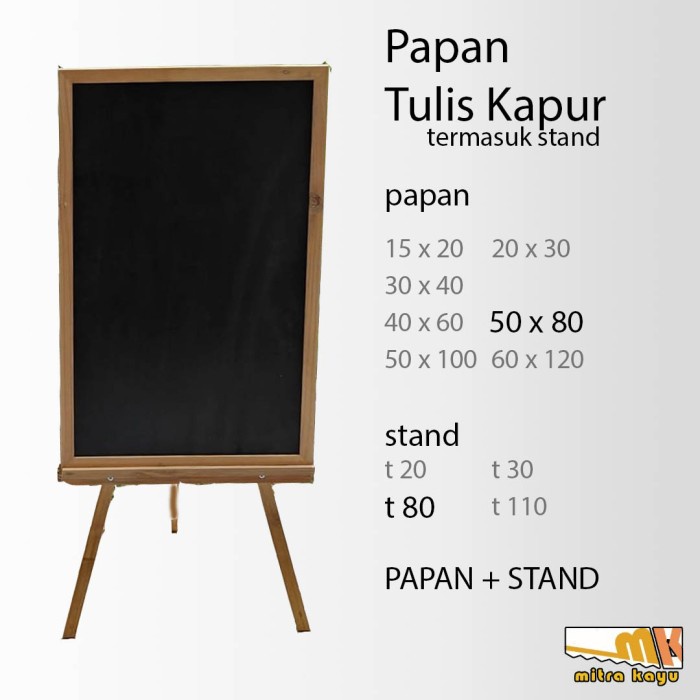 

[HK-0329] Papan Tulis Kapur hitam Blackboard papan ukuran 50 x 80 standing 80 - natural