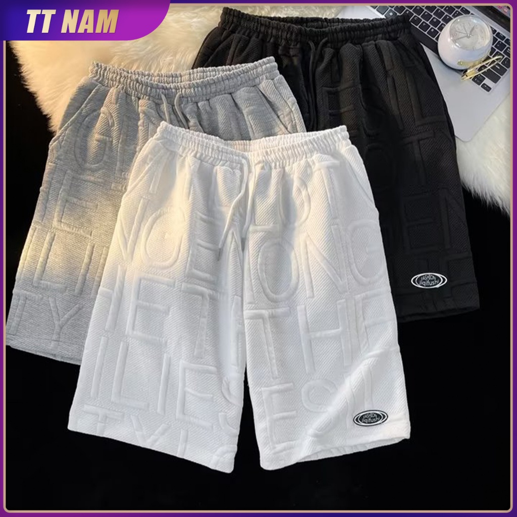 celana pria pendek celana olahraga pria, bawahan kaki lebar gaya Korea ukuran besar musim panas 2023