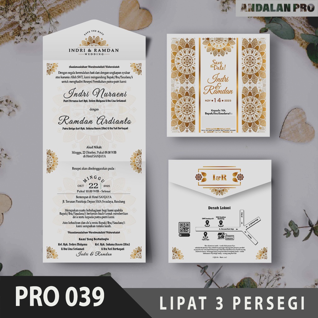 Kode Toko: S13 - 50 Desain Undangan Lipat 3 Persegi Bahan Jasmine White - Cetak Undangan  Termurah, 