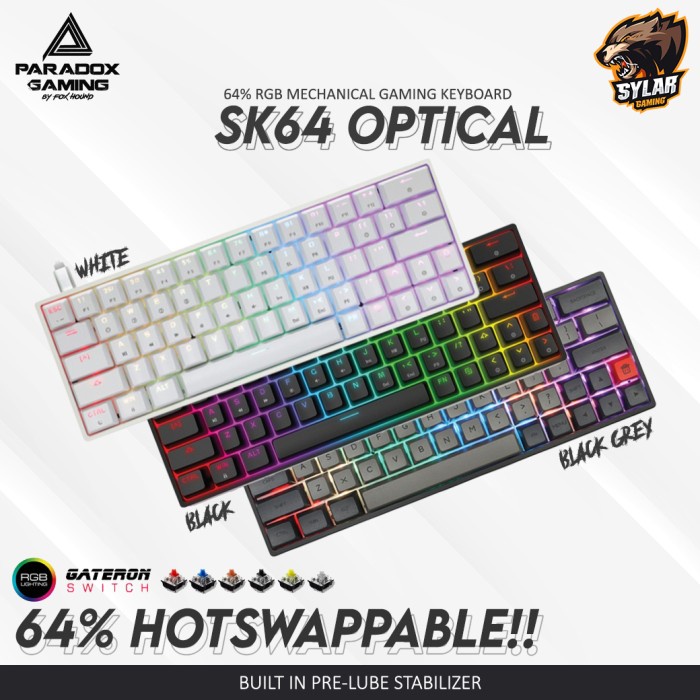 Paradox Gaming SK64 Optical RGB Mechanical Gaming Keyboard - Black Grey Case, Yellow Switch