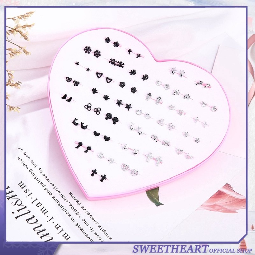 36pasang/kotak Sederhana Anting Pejantan Set Plastik Hypoallergenic Anting Telinga Manset Wanita Perhiasan Hadiah SWET HEART JEWELRY