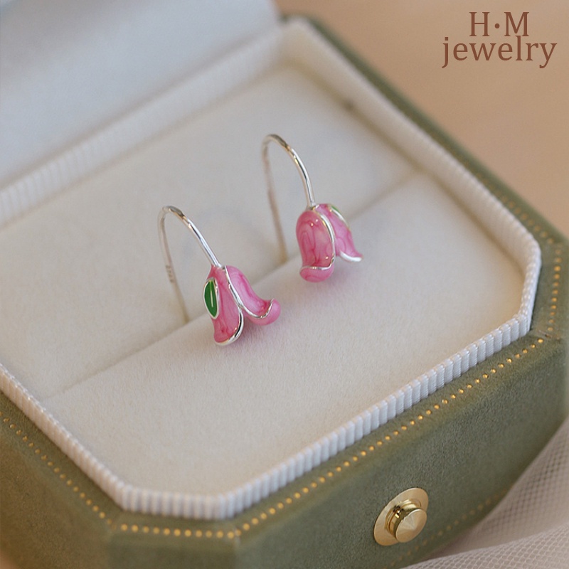 S925 Perak Pink Tulip Anting Elegan 2023-anting Bunga Bermutu Tinggi