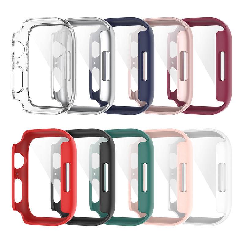 Kaca+cover For Apple Watch Series8 7 6 5 4 3 2 1 SE SE2 Pelindung Layar Hard PC Bumper Cover Pelindung Untuk iWatch 45mm 41mm 44mm 42mm 40mm 38mm