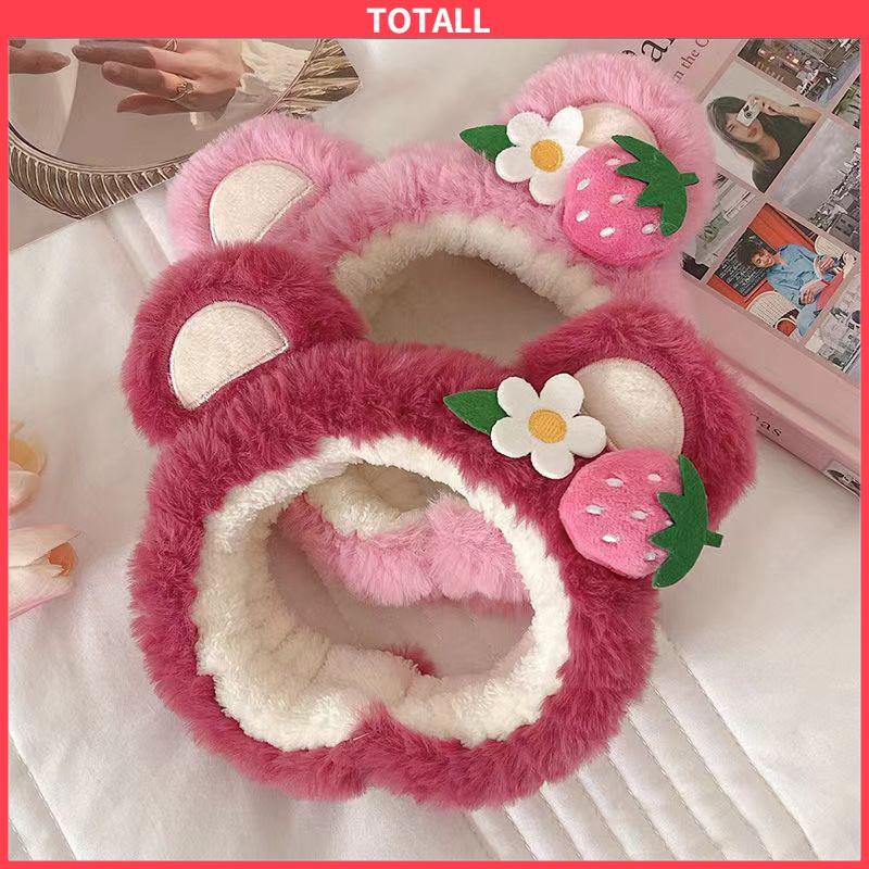 COD Mewah Strawberry Bear Bando Wanita Cuci Muka Ikat Kepala Lucu Jepit Rambut Bulang-Totall