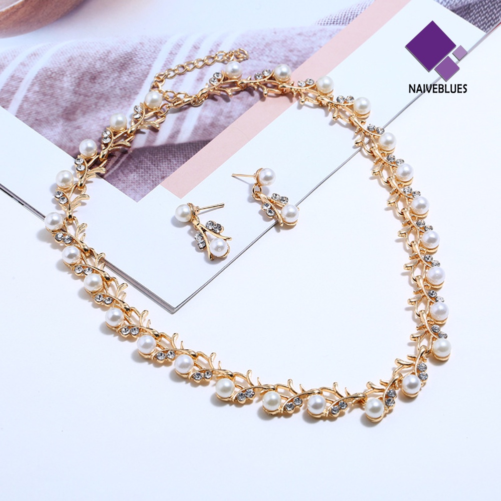 Naiveblue &gt; Anting Gelang Mutiara Imitasi Elegan Perhiasan Pengantin