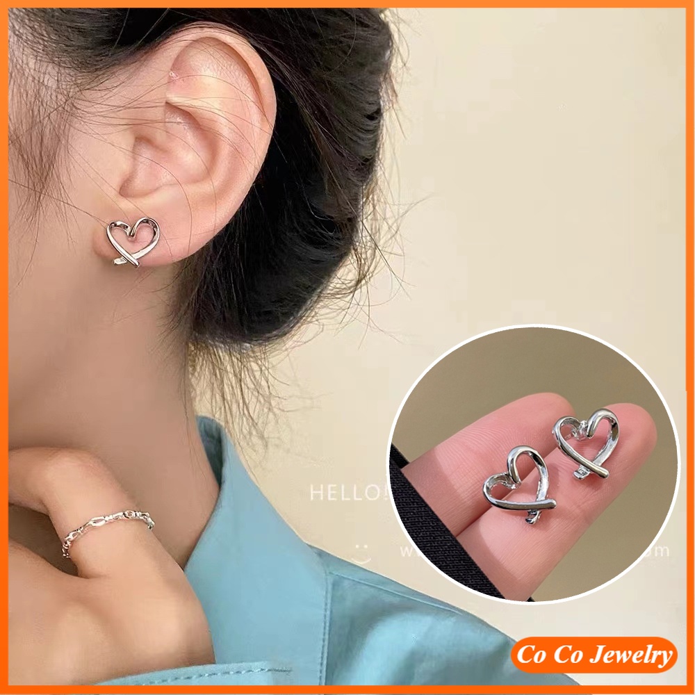 Anting Hati Berongga Korea Anting Wanita Berbentuk Hati Sederhana Anting Serbaguna Sehari-Hari