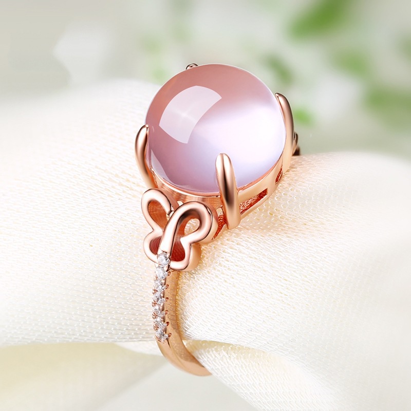 Goldkingdom Aksesoris Perhiasan Fashion Ready Stock Batu Bubuk Kristal Kupu-Kupu Cincin Rose Gold Wanita Cincin Jari Terbuka Cincin Perak