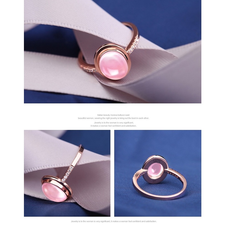 Goldkingdom Fashion Perhiasan Aksesoris Ready Stock Hibiscus Pink Cincin Kristal Terang Bulan Jantung Cincin Korea Rose Gold Disepuh Ornamen
