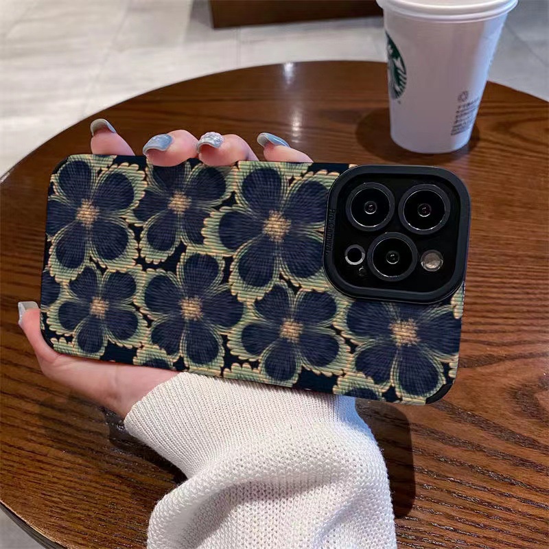 Leather Green Black Flower Soft Case for IPhone 6S 7 Plus 8 Plus X XS XR XS Max 11 13 12 14 PRO Max 14 Plus 13 12 Mini Pretty Case for Girl Women's Fashion