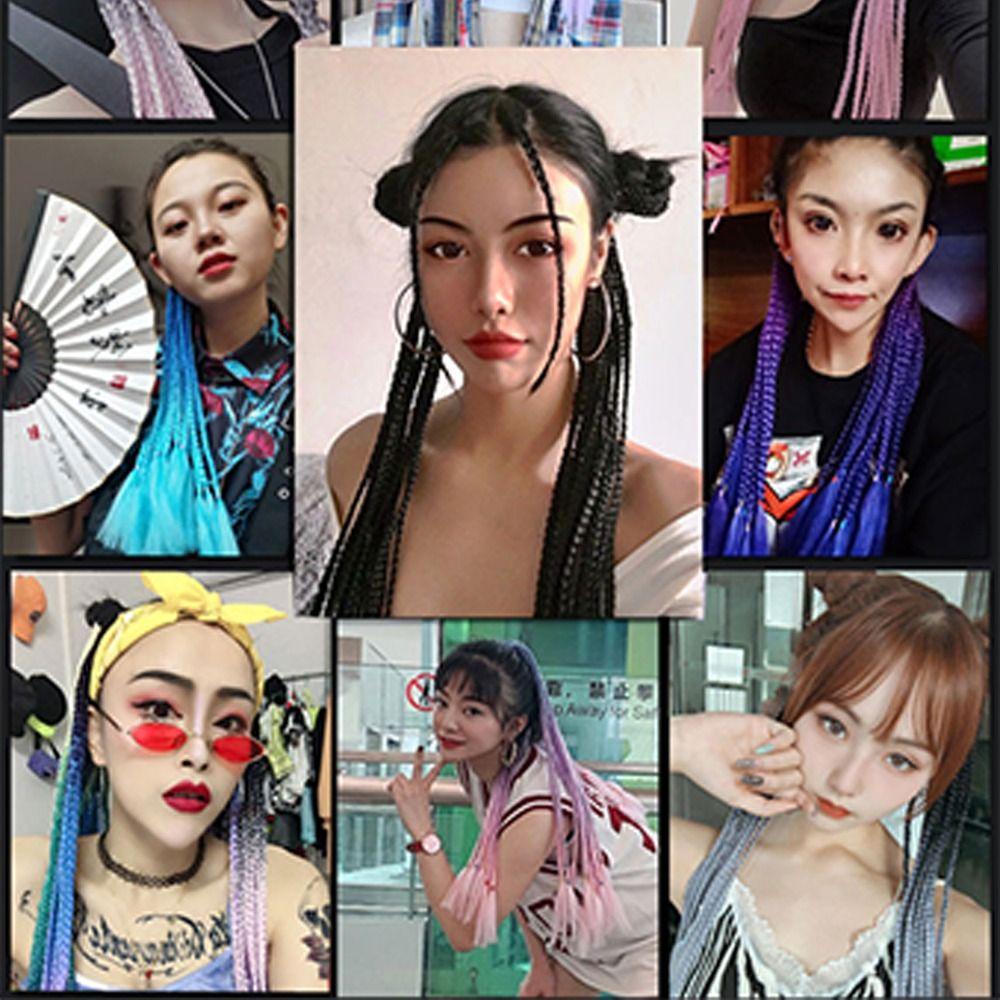 Suyo Dikepang Ponytail Baru Untuk Anak Perempuan Warna Gradien Kepala Memakai Karet Elastis Gelang Pelangi Rambut Sintetis